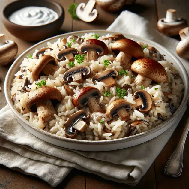 Arroz de Cogumelos com Creme de Leite