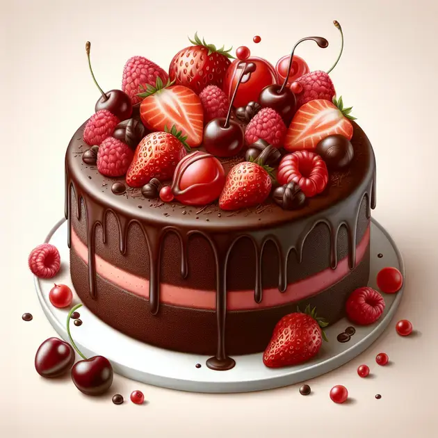 Bolo de Chocolate com Frutas Vermelhas
