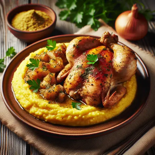 Galinha Caipira com Polenta
