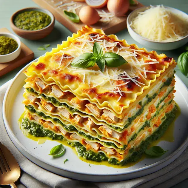 Lasanha de Frango com Molho Pesto