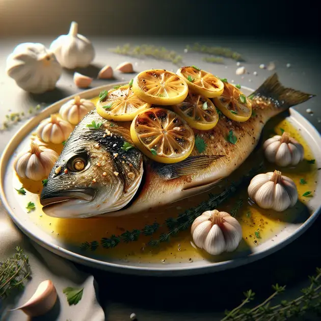 Robalo Assado com Alho e Limão